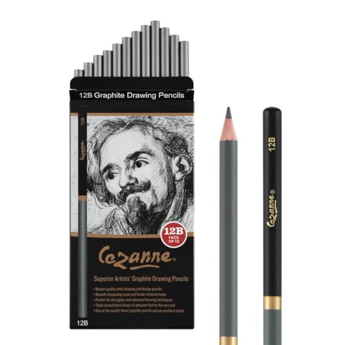 Cezanne Graphite Drawing Pencils Set - 6B, Set of 12 Break-Resistant Graphite Lead, Easy-to-Sharpen Sketch Pencils, Master Artist Quality Graphite Pencils for Technical and Artistic Drawing - color: 6B, size: Set of 12