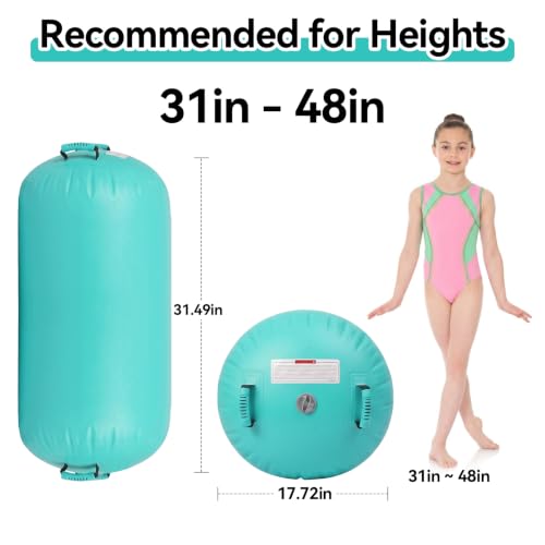 Gymnastics Air Roller Air Barrel Inflatable Tumbling Mat, Tumble Track Backhandspring Mat Gymnastic Equipment with Pump for Yoga Training Cheerleading Home Use - color: Green, size: 31.49 x 17.7inch