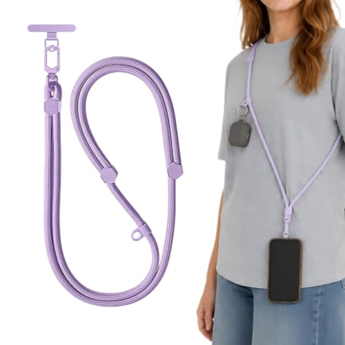 Adjustable Crossbody Phone Lanyard, Braided Cord with Tether Tab | Braided cord, Tether tab, Secure clasp, Accessory clip for hands-free crossbody use - color: Purple