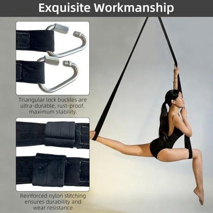 PRIOR FITNESS Aerial Loops Set,SGS Certified,9ft Yoga Straps Trapeze 2pcs - color: black