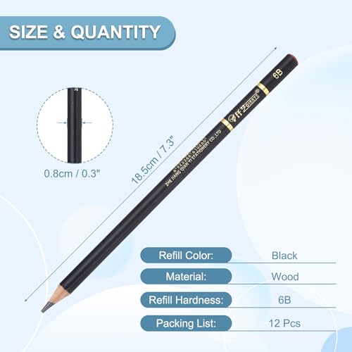 PATIKIL 12Pcs Drawing Pencils for Sketching, 6B Refill Sketch Pencils for Drawing, Graphite Art Pencil Set Professional Resistant Lead for Painting Shading Artist Office Supplies - size: 6B
