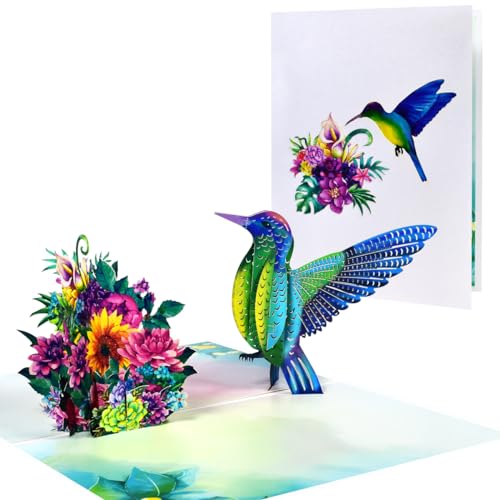 3D Hummingbird Pop Up Card, Happy Birthday Card, | Father's Day Card, Anniversary Card, Valentine Card, Thank You Card. - color: Blue Hummingbird