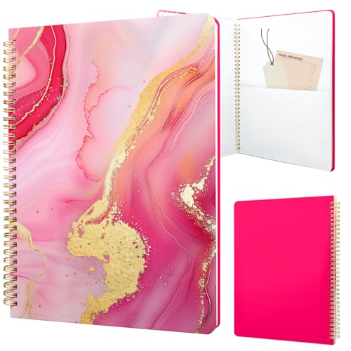 Cute Spiral Notebook journal A4 Aesthetic Pretty Design for Women Girls Kawaii with Pocket, 8.5 x 11 inch, Lined, Marble - color: Pink Marble, style: Lined