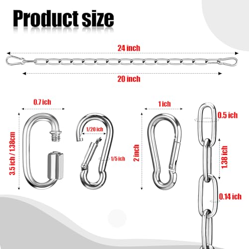 Moxweyeni 8 Pcs 20 Inch 304 Stainless Steel Coil Chain with Spring Snap Link Connector for Flower Pot Hanging Roadblock Link Anchor Pet Dog Gym Boxing Outdoor Indoor Swing Chair Hammock Transport
