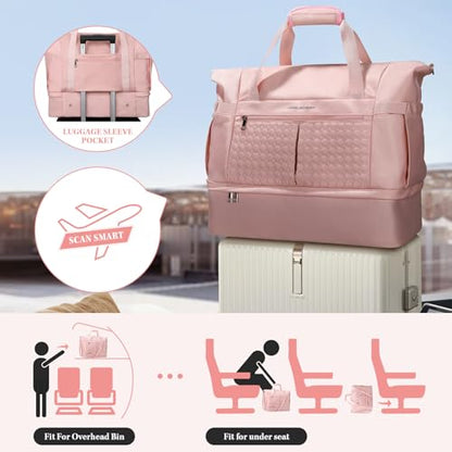 Maelstrom Gym Bag for Women,40L Travel Duffel Bag with Shoes Compartment and Wet Pocket,Waterproof Carry On Weekender Bag,Sport Gym Tote Bags Swimming Yoga, Hospital Holdalls（Pink) - color: Pink