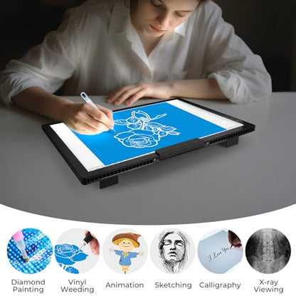 Rechargeable A4 Diamond Art Light Board with Stand, Tracing Light Box | Bylitodt 6 Brightness Artist Table with Clip, LightBoard for Drawing, Weeding Vinyl, Sketching, Diamond Painting Accessories - size: A4