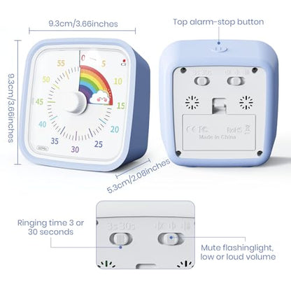 Yunbaoit Rainbow Visual Timer for Kids, 60-min Countdown Timer, Light Blue - color: Light Blue Rainbow