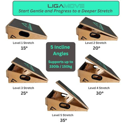 Adjustable Wooden Slant Board, Calf Stretcher, Foot Roller & Toe Stretcher