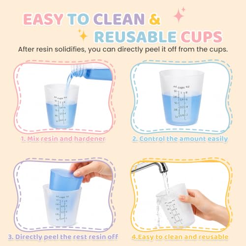 4Pcs Silicone Resin Mixing Measuring Cups 250ml / 8oz for Resin Supplies, Easy-to-Read Black Marks, Non-Stick Reusable Silicone Pouring Cups for Epoxy Mixing - size: 4*250ml (Black Marks)