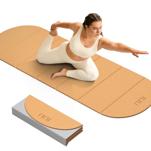 ILILI Foldable Yoga Mat-Semicircular, 10mm Thick, TPE Material, Extra Long 75"L x 26"W, Soft and Comfortable Folding Oval Mat 0.4 Inches, Easy to Carry and Store, 190*66cm Portable Multi-Functional Use for Yoga, Home Exercise & Outdoor - color: Warm Orang