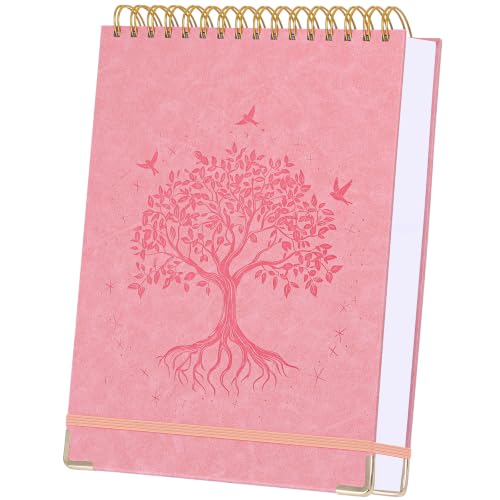Blank Notebook Journal, Hardcover Sketchbook, 300 Page No Bleed Thick Paper | Spiral Notebook A5, Art Embossed Leather Unlined Sketch Pad for Women Men Kids Smooth Journaling Sketching Gifts, Lay Flat - color: Pink, size: A5 (8.5” x 5.5”)