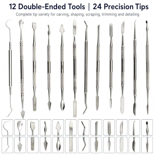 Wax Carvers Set Double Ended Dental Wax Modeling Sculpting Tools Dental Picks Polymer Pottery Clay Carving Tool Stainless Steel 12 Pieces