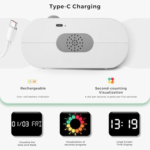 Mooking 3 in 1 Digital Alarm Clock for Bedroom with Visual Timer for Kids - color: White