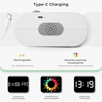 Mooking 3 in 1 Digital Alarm Clock for Bedroom with Visual Timer for Kids - color: White