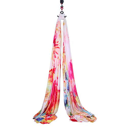 Aerial Silks 13 Yards Hardware Kit Medium stretch Aerial Yoga Hammock Acrobatics- Include Carabiners,Rescue 8,Swivel, Height Adjustment Strap, Portable Storage (Petal)