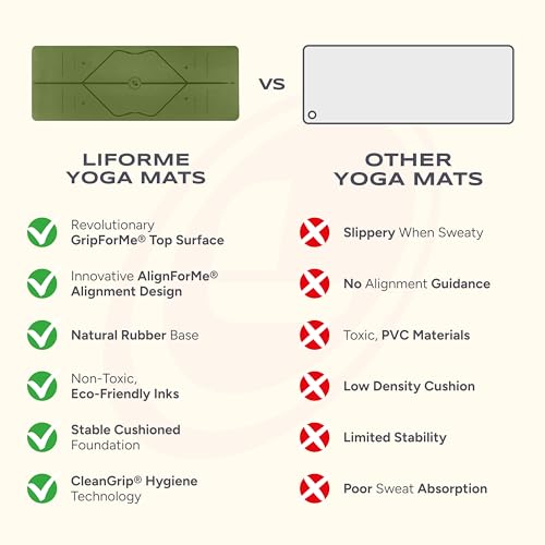 Liforme Classic Yoga Mat - Patented Alignment Design, Ultimate Grip - color: Olive