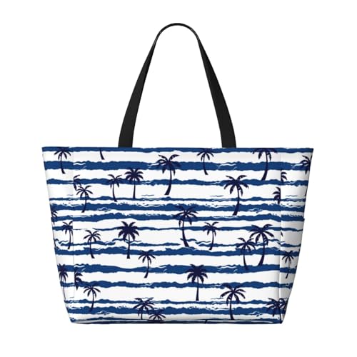 Large Beach Bag for Women Waterproof Foldable Travel Shoulder Tote Bag with Pocket for Weekender Pool Vacation - color: Palm White