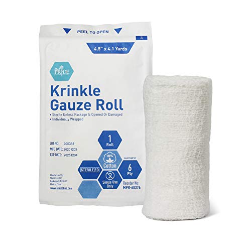 MED PRIDE Sterile Krinkle Gauze Rolls,6-Ply Cotton,4.5 in x 4.1 yd,6-Pack