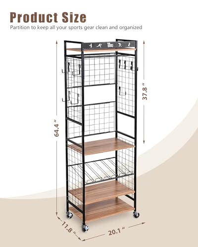 Mythinglogic Home Gym Storage Rack with Wheels for Dumbbells and Yoga Mats - color: Black+Brown