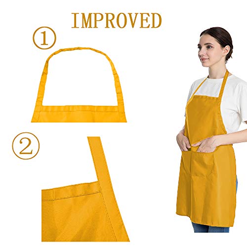 Total 6PCS Yellow Apron for Adult Women Unisex Durable Comfortable with 2 Front Pocket Washable Plain Color Bib Chef Apron for Cooking Baking Kitchen Restaurant Crafting Painting Party - color: Yellow