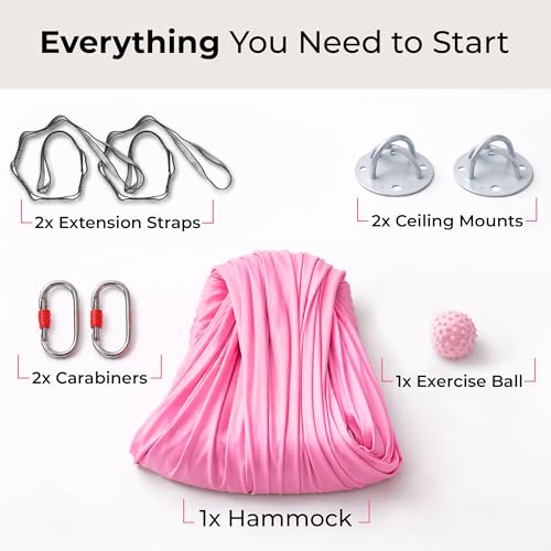 LOTUS78 Aerial Yoga Hammock 5.5 Yards (198 Inches) – Premium Aerial Silk Swing for Antigravity Fitness, Inversion Therapy, Strength & Flexibility | Purple | Yoga Trapeze for Home & Studio - color: Pink