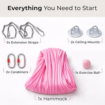 LOTUS78 Aerial Yoga Hammock 5.5 Yards (198 Inches) – Premium Aerial Silk Swing for Antigravity Fitness, Inversion Therapy, Strength & Flexibility | Purple | Yoga Trapeze for Home & Studio - color: Pink