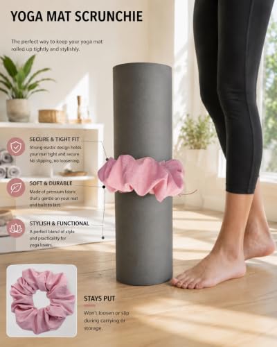 Yoga Mat Scrunchie - Elastic Mat Holder, Fits Standard Yoga Mats - color: PINK