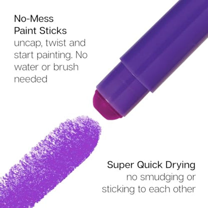 KINGART Tempera Paint Sticks – 24 Metallic & Neon Colors – Quick-Drying, Washable, Solid Paint Crayons – Mess-Free Multi-Surface Medium for Paper, Wood, Canvas, & Glass