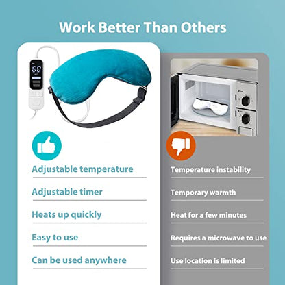 Ezona Heated Eye Mask, Warm Eye Compress Mask for Dry Eyes, Blue | USB Electric Eye Heating Pad, Temperature & Timer Control, Blepharitis, Sinus, Migraine, Stye, MGD Puffiness - color: Blue