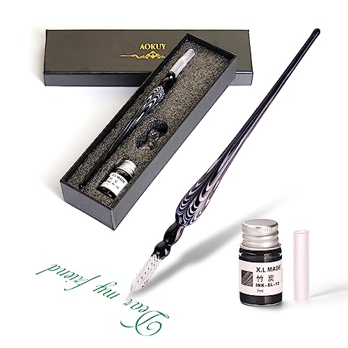 Glass Dip Pen Set,Calligraphy Pen,Crystal Signature Pen for Art, Writing, Signatures -Decoration and Business Gift - color: Black 1