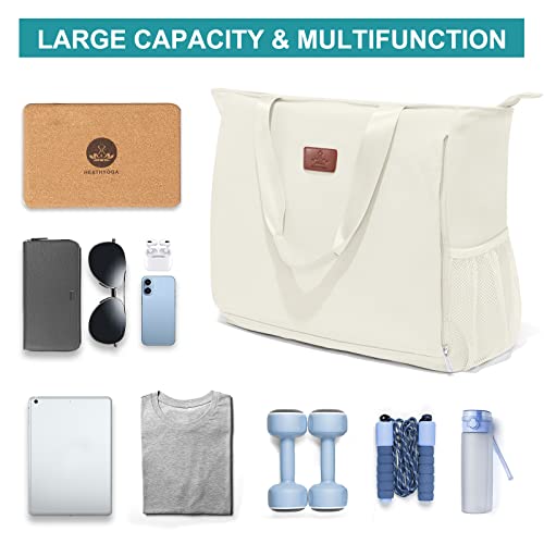 Heathyoga Multi-Functional Yoga Mat Carrier Gym Tote Bag - Large Mat Pocket, Women's Workout Bag - color: Zipper-Beige