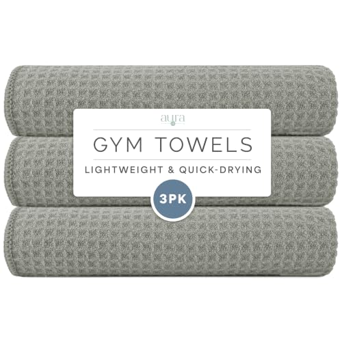 S&T INC. Microfiber Gym Towels, 3 Pack, 16" x 27", Honeycomb Grey - color: Honeycomb Grey