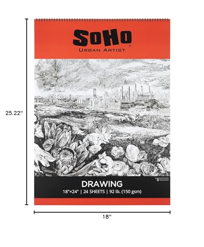 SoHo Urban Artist Softcover Drawing Pad - 18"x24" - 92 lbs/150gsm, Mixed Media, 24 Dual-Sided Sheets, Acid-Free, Wire-Bound, Micro-Perforated, Repeated Erasing & Reworking - size: 18"x24"