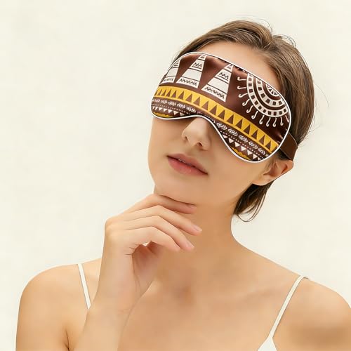 100% Mulberry Silk Sleep Mask with Eye Steam Pocket and Velvet Elastic Band, Luxury 22mm Silk Eye Mask for Nap Sleeping Relaxation and Travel, Gift Package, African Totem - color: Brown