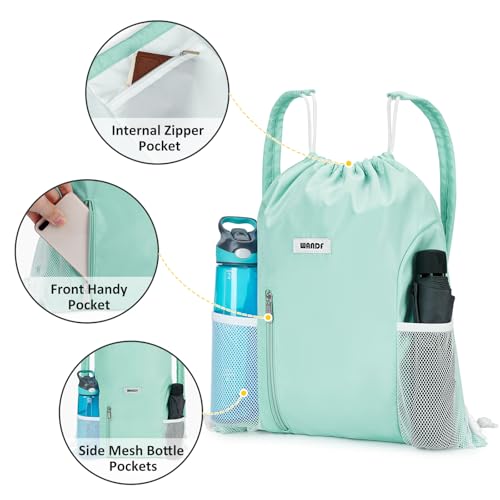 WANDF Drawstring Backpack, Gym String Bag with Shoulder Pad - color: M, Mint Green, size: Medium