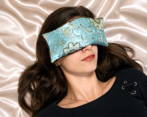 Handmade Luxe Serenity Eye Pillow - All-Natural Flaxseed - Unscented or Lavender Scented – Weighted Eye Mask for Yoga, Meditation, Hot & Cold Therapy - color: BLUE LAGOON, style: UNSCENTED
