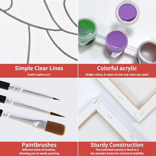 VOCHIC Sip and Paint Kit for Adults Couples Pre Drawn Canvas Painting Kit | Art Party Set for Adults Date Night Sunset Beach 2 Pack (8 x 10 Inches, Wine Glass Couple) - size: 8x10, style: Wine Glass Couple