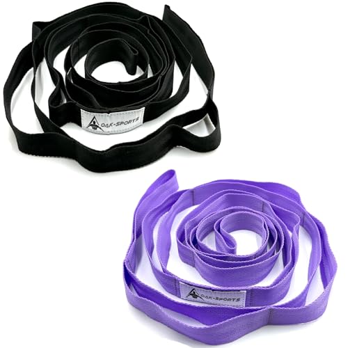 Stretching Strap Yoga Strap with Loops for Physical Therapy, Non-Elastic - color: Purple+Black