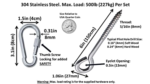 Heavy Duty Hammock Kits & Ceiling Hook Diamond Pad Eye Plates, 304 Stainless Steel & Black Zinc Galvanized Steel Corrosion Resistant, 2, 4 & 8 Packs - color: Eye-Bolt-Hammock-Kit-SILVER
