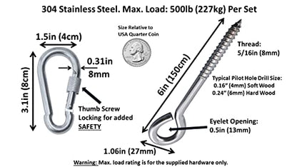 Heavy Duty Hammock Kits & Ceiling Hook Diamond Pad Eye Plates, 304 Stainless Steel & Black Zinc Galvanized Steel Corrosion Resistant, 2, 4 & 8 Packs - color: Eye-Bolt-Hammock-Kit-SILVER