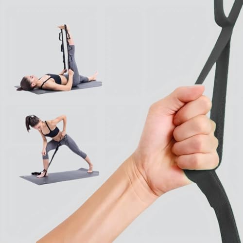Stretching Strap Yoga Strap for Home Workout, Exercise, Pilates and Gymnastics, 10 Loops Non-Elastic Stretch Bands with Aesthetic Packaging for Women & Men - color: Black