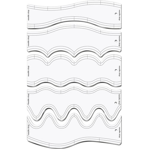 Sinload 5 Pcs Quilting Ruler and Templates 10.24 Inches Waves Ruler Acrylic Quilting Templates for Machine Quilting Free Motion Quilting Stencils Wavelengths Sewing Rulers for Patchwork Splicing