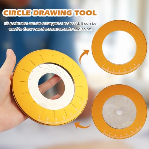 Adjustable Circle Drawing Maker 5 inch, Measuring & Drawing Ruler | Stainless Steel & Aluminum Alloy Rotary Round Template, Geometric Plotting Compass Tool