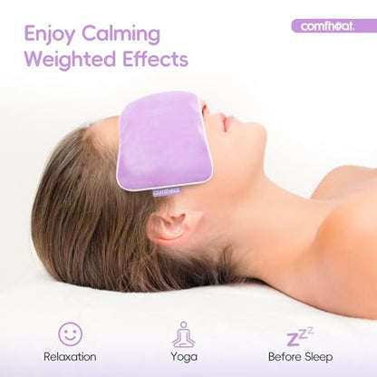 Lavender Weighted Eye Pillow for Yoga, Relaxation | Microwavable Moist Heat Eye Compress Mask with Washable Cover for Meditation, Yoga, Spa, Sleeping, Migraine Relief (Purple) - color: Purple (Lavender Scent)