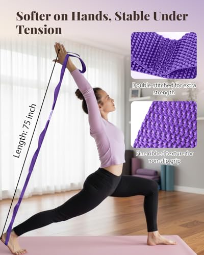 Trideer Stretching Strap with Loops & Leg Lifter, Non-Elastic PT Strap | Leg Lifter Mobility Aid, Non-Elastic PT Stretching Strap, Multi-Loop Grip Control, Home Recovery Support - color: Purple