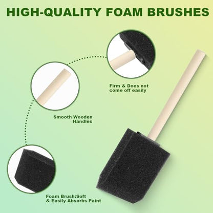 24 Pcs Foam Paint Brushes Set, 1'',2'',3'',4'', Sponge Paint Brush, Wooden Handles Foam Brush for Painting, Craft, Staining, Varnish, Touch Up, Art, Acrylics - size: 24 Packs Mixed Sizes
