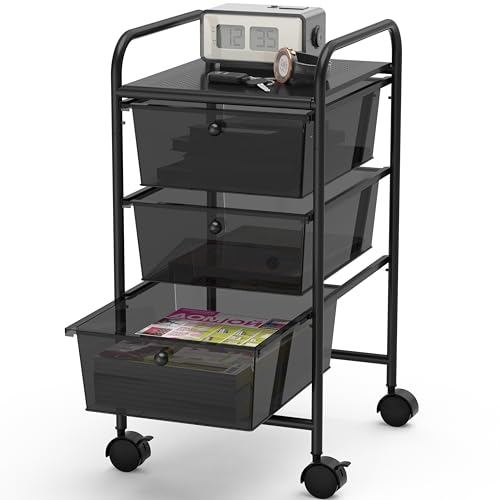 Simple Houseware 3 Drawers Rolling Utility Cart Art Craft Organizer, Black - color: Black, size: 3 Drawers
