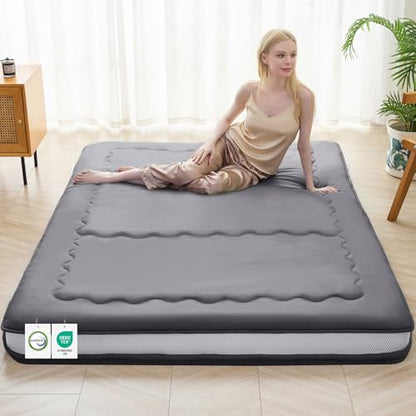 Auemtyn Japanese Floor Mattress, 4" Japanese Futon Mattress, Foldable & Portable Shiki Futon (shikibuton), Roll Up Thicken Sleeping Tatami Mat Sleeping Pad for Camping (Grey, 54 x 80)