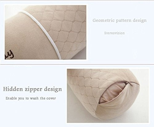 ALIBO Beige Bolster Adjustable Firm Neck Round Roll Support Pillow 18.9" x3.9" with Washable Pillowcase Pain Relief Cervical Roll Pillow for Back Sleeper,Linear Traction Cylinder Pillow - color: Beige