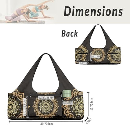 Yoga Mat Bag for Women Men Large Yoga Bag Travel - color: Black Mandala